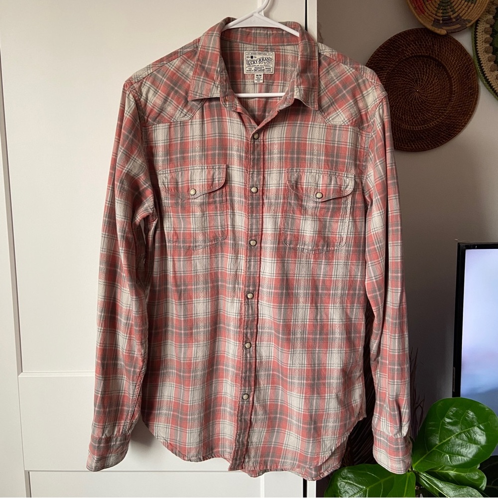 Lucky Brand Plaid Dobby Western Long Sleeve Button-down Shirt - M
